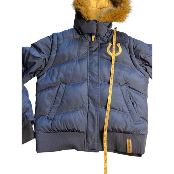 Reebok Colts Womens M Blue Puffer Jacket W/ Faux Fur Hood Convertible To Vest - Picture 14 of 15